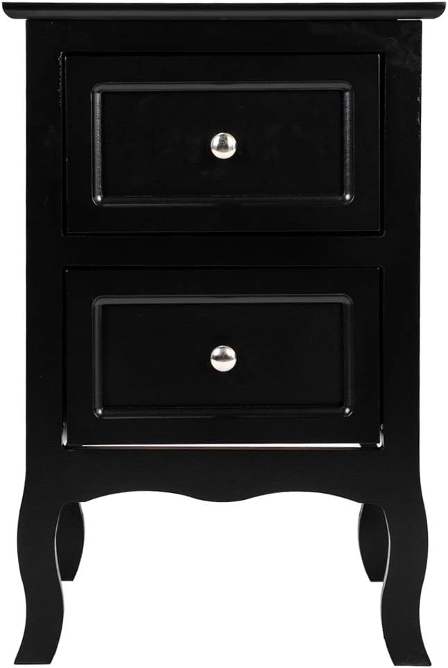 Bonnlo Black Nightstand with 2 Drawers, Night Stands for Bedrooms, Small Bed Side Table/White Night Stand with Drawers for Small Spaces, College Dorm, Kids’ Room, Living Room, French, 16W x 12D x 24H