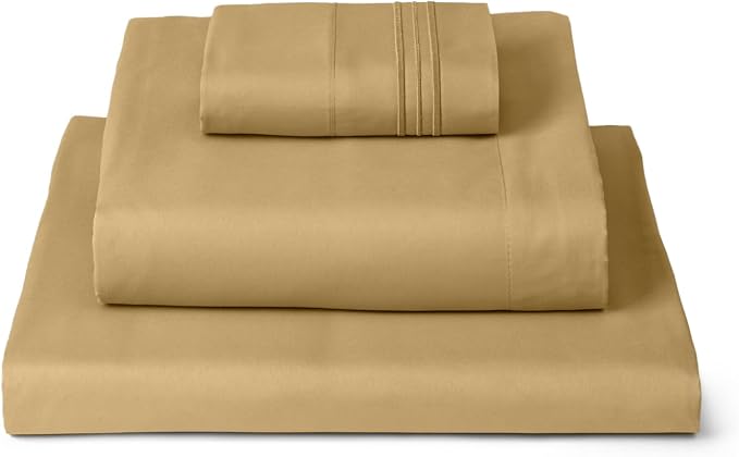 Mellanni Iconic 3-Piece, Ultra Soft Sheet Set (Twin XL, Gold) | 10M+ Sleepers. Lab-tested: Sleeps Cool, Stays Bright, Strong, Smooth. Good Housekeeping Best Bedding, 7 yrs running.
