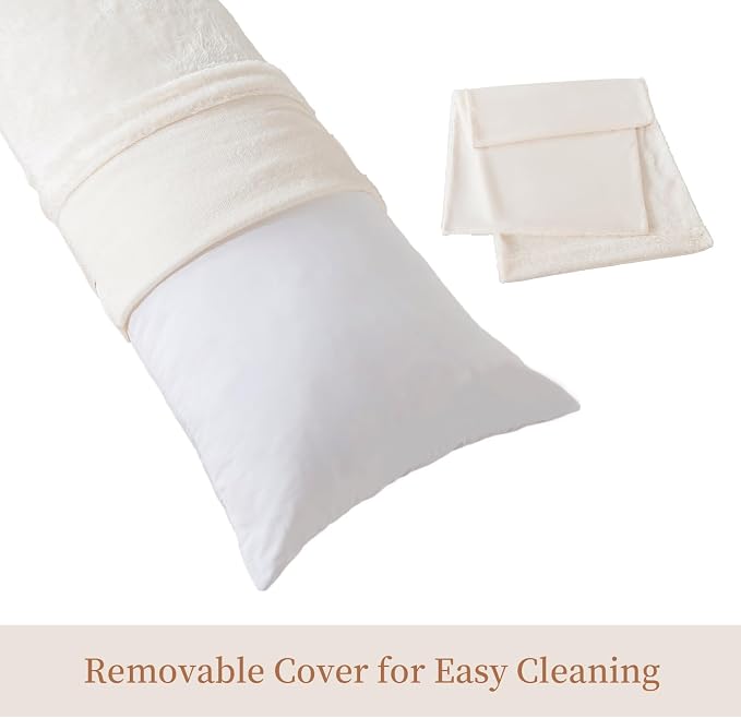 WhatsBedding Memory Foam Body Pillow with Cover, Long Bed Pillow for Adults | Removable Plush Fuzzy Envelope Closure, Firm Support for Side Sleepers, Reading & naps, Large Size Fits All, Relieves Pain