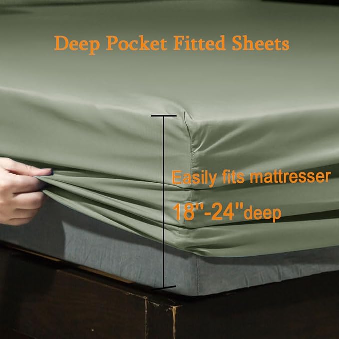 SONORO KATE Bed Sheet Set Super Soft Microfiber 1800 Series Luxury Egyptian Sheets Fit 18-24 Inch Deep Pocket Mattress Wrinkle-6 Piece (Sage, California King)