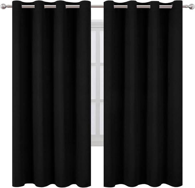 Blackout Curtains 66 x 72 Inch Long Black Curtains Set of 2 Panels Room Darkening Curtains for Bedroom and Living Room