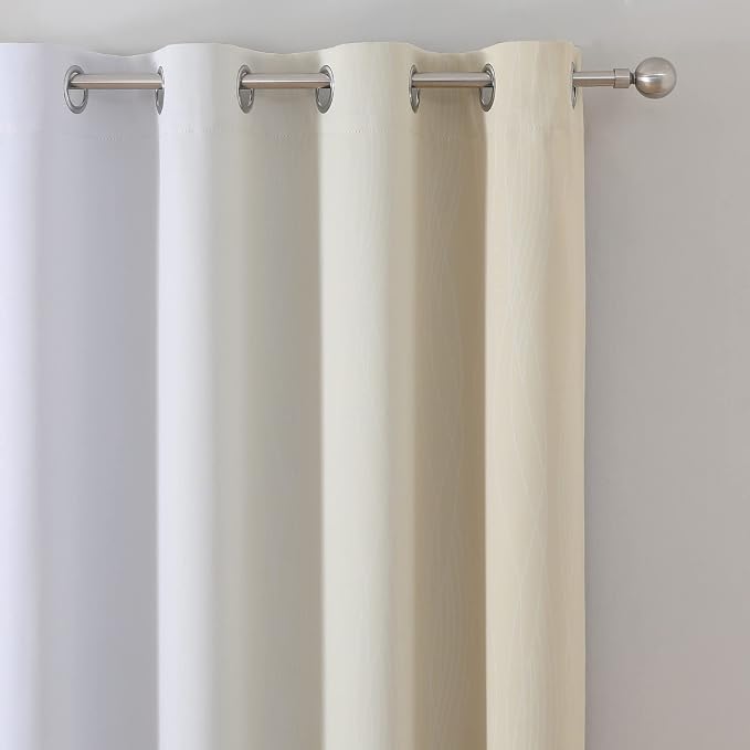 Beige and Greyish White Ombre Blackout Curtains Living Room 90 Inches Long | Estelar Textiler Thermal Insulated Curtains for Bedroom, Room Darkening,Energy Saving,Grommet Window Drapes,52Wx90L,2 Panels