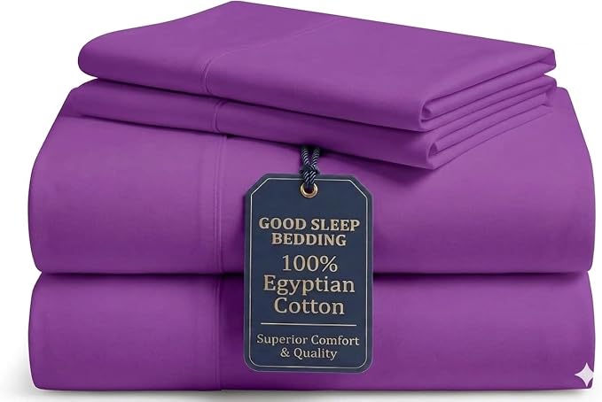 Good Sleep Bedding 100% Egyptian Cotton Twin Sheet Set, 4 Piece, Silky Sateen Weave Twin Bed Sheet Set, Ultra-Soft & Durable Hotel Luxury, 16 Inch Deep Pocket Twin Size Bed Sheets - Purple