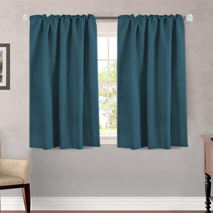 H.VERSAILTEX Blackout Curtains Thermal Insulated Window Treatment Panels Room Darkening Blackout Drapes for Living Room Back Tab/Rod Pocket Bedroom Draperies, 52 x 45 Inch, Dark Teal, 2 Panels
