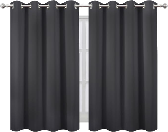 Dark Grey Thermal Blackout Curtains/52 x 45 Inch/Set of 2 Panels Room Darkening Curtains
