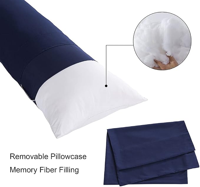 ELNIDO QUEEN Body Pillow with Pillowcase - Soft Long Bed Pillow for Adults - Breathable Full Body Pillow Insert for Sleeping, 20x54inches, Navy Blue
