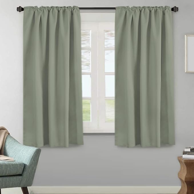 H.VERSAILTEX Blackout Curtains Thermal Insulated Window Treatment Panels Room Darkening Blackout Drapes for Living Room Back Tab/Rod Pocket Bedroom Draperies (2 Panels, Sea Grass, 52 x 63 Inch)