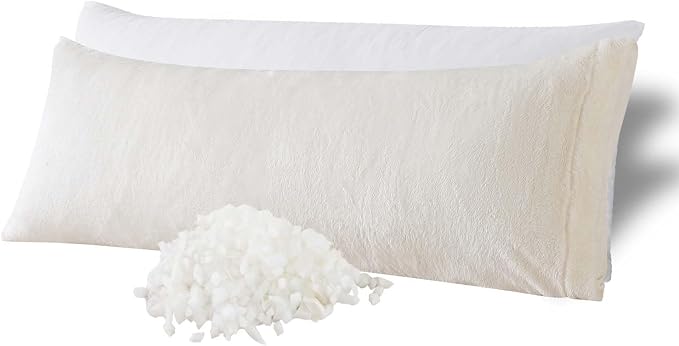 WhatsBedding Memory Foam Body Pillow with Cover, Long Bed Pillow for Adults | Removable Plush Fuzzy Envelope Closure, Firm Support for Side Sleepers, Reading & naps, Large Size Fits All, Relieves Pain