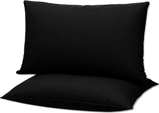 Flat Ultra Thin Bed Pillows Standard Size Pillow Set of 2 Extra Soft Down Alternative for Stomach Back Sleeper Black 20x26inches