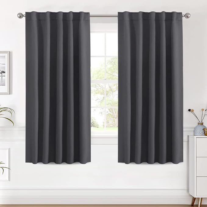 H.VERSAILTEX Blackout Curtains Thermal Insulated Window Treatment Panels Room Darkening Blackout Drapes for Living Room Back Tab/Rod Pocket Bedroom Draperies (2 Panels, Charcoal Gray, 42 x 63 Inch)
