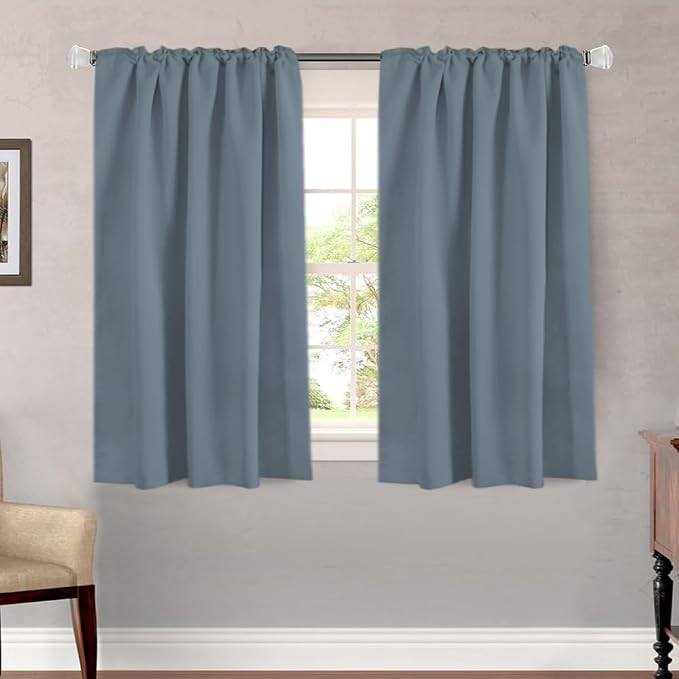 H.VERSAILTEX Blackout Curtains Thermal Insulated Window Treatment Panels Room Darkening Blackout Drapes for Living Room Back Tab/Rod Pocket Bedroom Draperies, 52 x 45 Inch, Stone Blue, 2 Panels