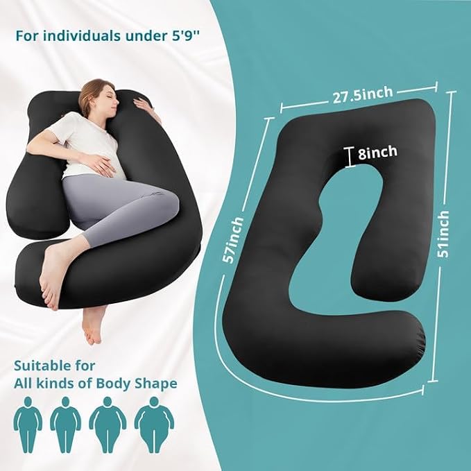 Cooling Pregnancy Pillows for Sleeping, 57'' Full Body Pillow, Black | Sasttie Maternity Pillow, OEKO-TEX, Down Alternative, Removable Cover, Pregnant Women Must Haves, Maternity Essential