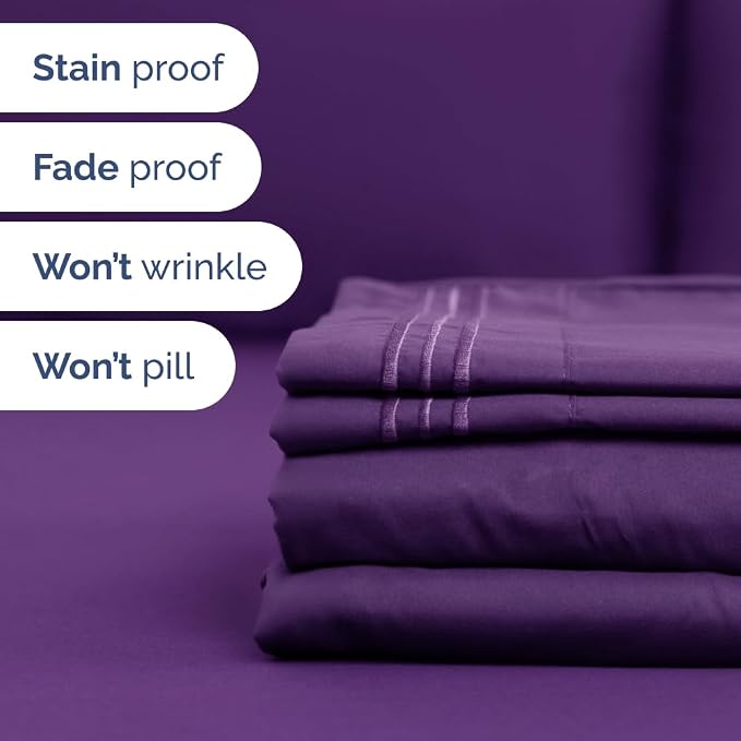 Flex Top Split Head King 4 Piece Sheet Set - Ultra-Soft & Cooling - Purple | Cooling Bed Sheets Set, Hotel Luxury Bedding for Women & Men with Deep Pockets, Wrinkle Free & Fade Resistant, Oeko-Tex