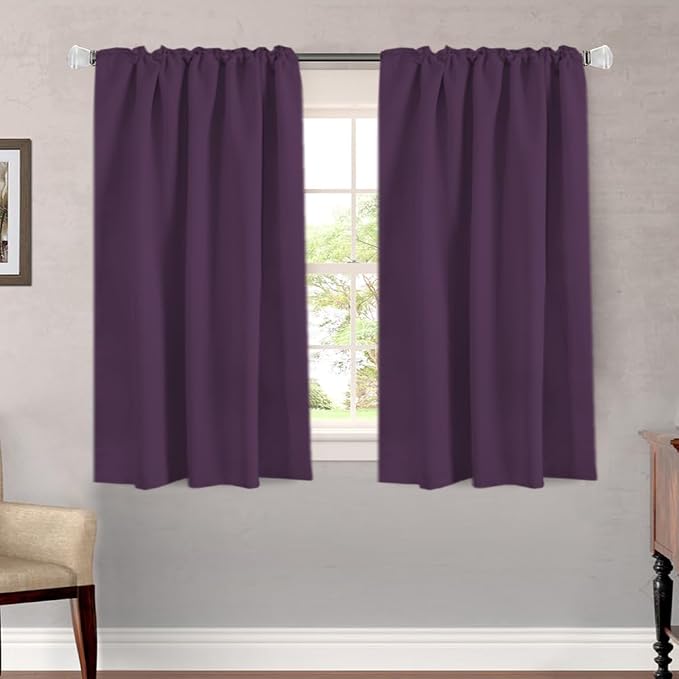 H.VERSAILTEX Blackout Curtains Thermal Insulated Window Treatment Panels Room Darkening Blackout Drapes for Living Room Back Tab/Rod Pocket Bedroom Draperies, 52 x 54 Inch, Plum Purple, 2 Panels