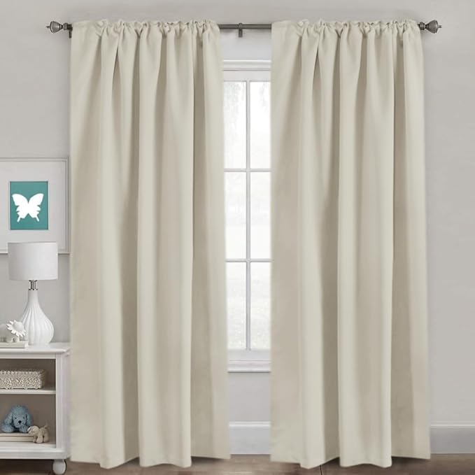 H.VERSAILTEX Back Tab Curtains 102 Inch Long for Living Room, Rod Pocket Room Darkening Thermal Insulated Blackout Curtains, 52 x 102 Inch, Ivory, 2 Panels
