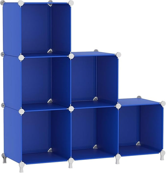 AWTATOS Cube Storage Organizer, 6 Cube Closet Organizers Storage Shelves | DIY Stackable Closet Storage Cubes Shelf Bookshelf, Plastic Clothes Organizer Shelving for Bedroom, Home, Admiral Blue