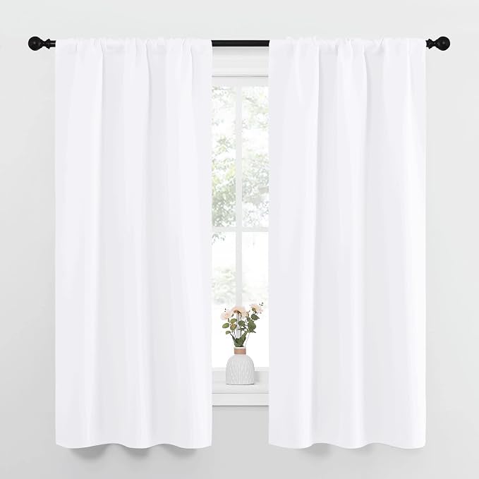 NICETOWN White Curtains for Bedroom, Short Curtains & Draperies for Small Window, Home Decoration Draperies (34 in x 63 in (W x L), 2 PCs)