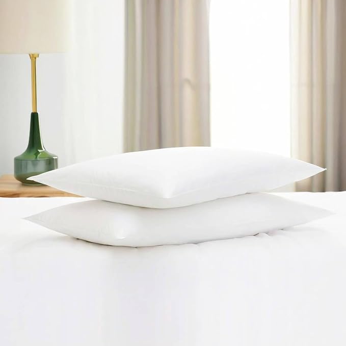 Flat Ultra Thin Bed Pillows Standard Size Pillow Set of 2 Extra Soft Down Alternative for Stomach Back Sleeper White 20x26inches