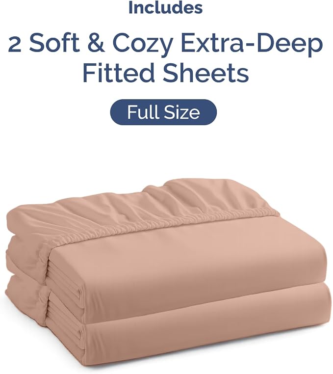 2 Pack Extra Deep Full Fitted Sheets with Extra Deep Pockets - Mauve | Hotel Luxury Bottom Fitted Sheets Only, Soft, Fade & Wrinkle Free, Breathable & Comfy, All Around Elastic Fitted Sheets