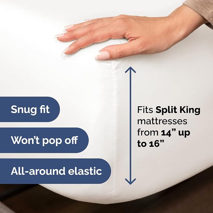 Flex Top Split Head King 4 Piece Sheet Set - Soft & Cooling - Antique White | Cooling Bed Sheets Set, Hotel Luxury Bedding for Women & Men with Deep Pockets, Wrinkle Free & Fade Resistant, Oeko-Tex