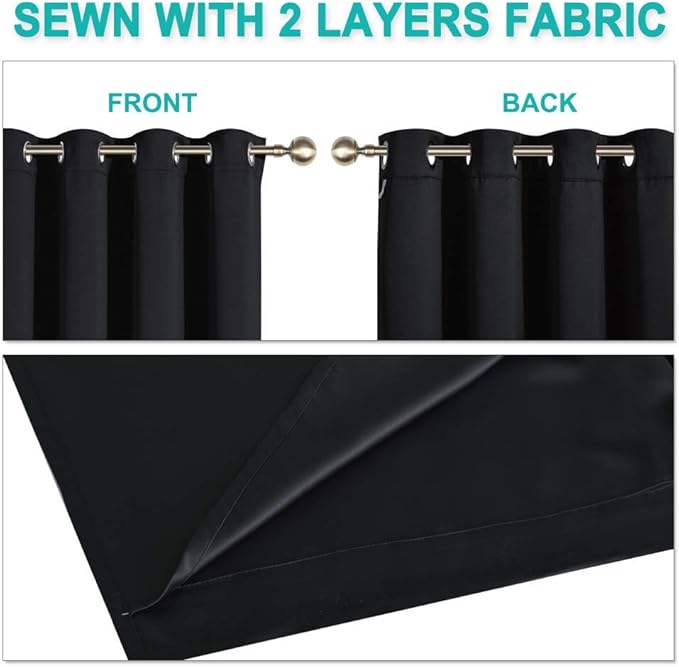 NICETOWN Black Blackout Curtains for Kitchen 37" Wide x 70" Long 2 Panels | High-End Thermal Full Room Darkening Curtains for Dining Room Hall Room , Soundproof Window Treatment Drapes Home Decor
