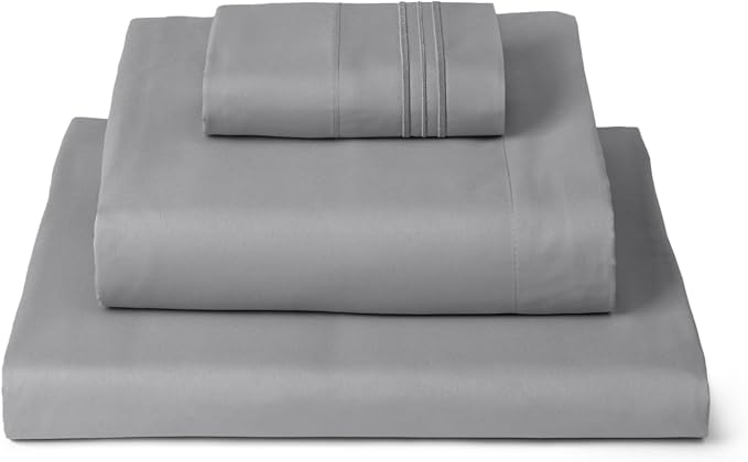 Mellanni Iconic 3-Piece Microfiber Sheet Set (Twin XL, Light Gray) | Double-brushed softness; breathable comfort; 16-in deep pocket; machine washable; OEKO-TEX(R) certified; Lifetime Promise