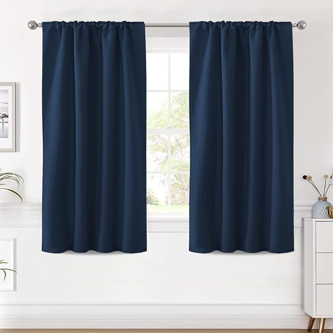 H.VERSAILTEX Blackout Curtains Thermal Insulated Window Treatment Panels Room Darkening Blackout Drapes for Living Room Back Tab/Rod Pocket Bedroom Draperies (2 Panels, Navy Blue, 42 x 54 Inch)