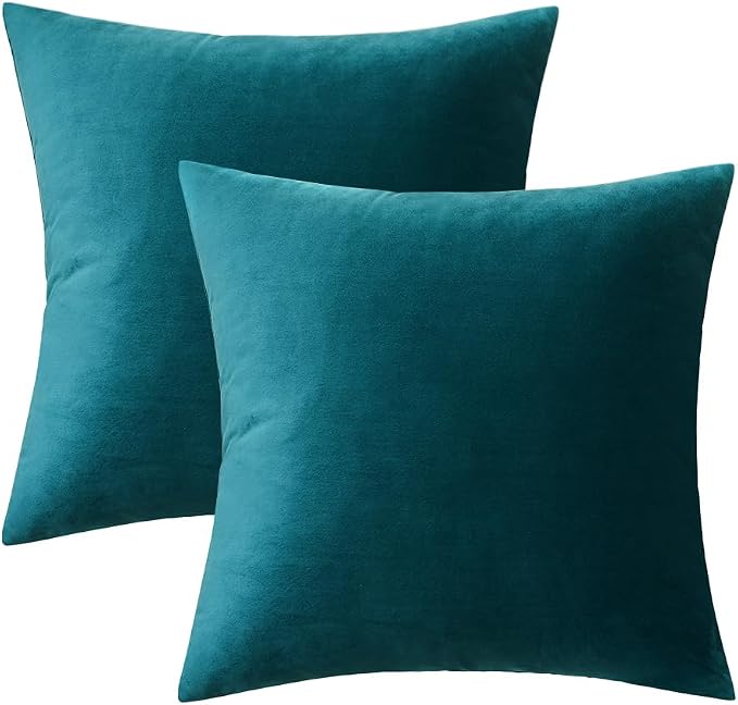 MIULEE Velvet Throw Pillow Covers 16x16 Inch Pack of 2 Teal | Soft Solid Small Decorative Pillow Covers, Modern Luxury Home Decor, for Couch Chair Sofa Bedroom Livingroom Car