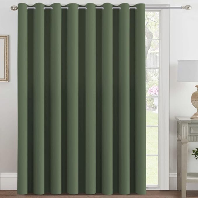 H.VERSAILTEX Blackout Patio Curtains 100 x 108 Inches for Sliding Door Extral Wide Blackout Curtain Panels Thermal Insulated Room Divider - Grommet Top, 9' Tall by 8.5' Wide - Bronze Green