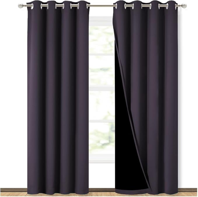 NICETOWN Greyish Purple Blackout Curtains for Baby Room 52" x 84" 2 Panels | 100% Room Darkening Energy Smart Noise Blocking Drapes for Guest Room Bedroom, Thermal Insulated Lined Window Dressing Decor