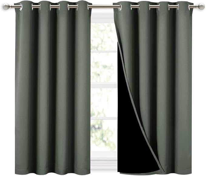 NICETOWN Dark Mallard Blackout Curtains for Kitchen 52" w x 45" L 2 Panels | 100% Room Darkening 2 Thick Layers Completely Light Blocking Thermal Insulated Lined Drapes for Living Room Small Window