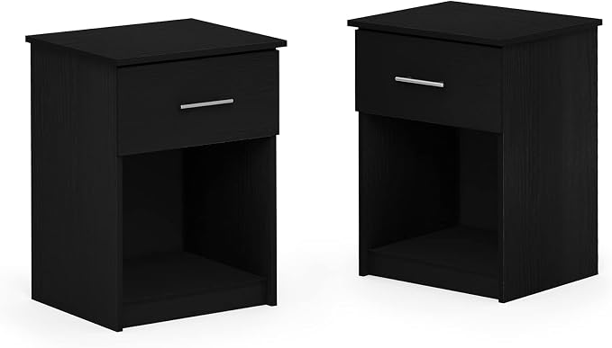 Furinno Tidur Nightstand, 2-Pack, Americano | Bar Handle, with Storage Shelf, Bedside Table, End Table, Side Table, for Bedroom, Closet, Dorm