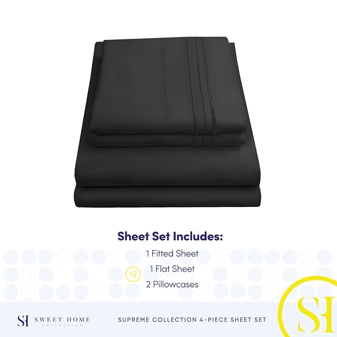 Full Size Sheet Sets - Breathable Luxury Sheets with Full Elastic & Secure Corner Straps Built In - 1800 Supreme Collection Extra Soft Deep Pocket Bedding, Sheet Set, EXTRA DEEP pocket - Full, Black