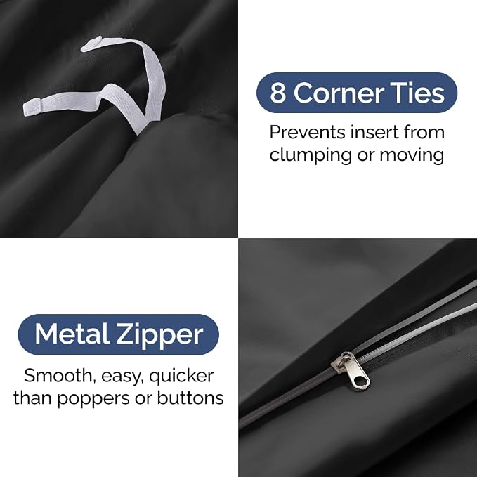Duvet Cover Super King Size - Soft 3 Piece with Zipper Closure - Black | Extra Soft, Breathable, Super King Duvet Cover 108" x 98" w/ 2 Pillow Shams, Zipper Closures & Ties, Women, Men, Kids & Teens