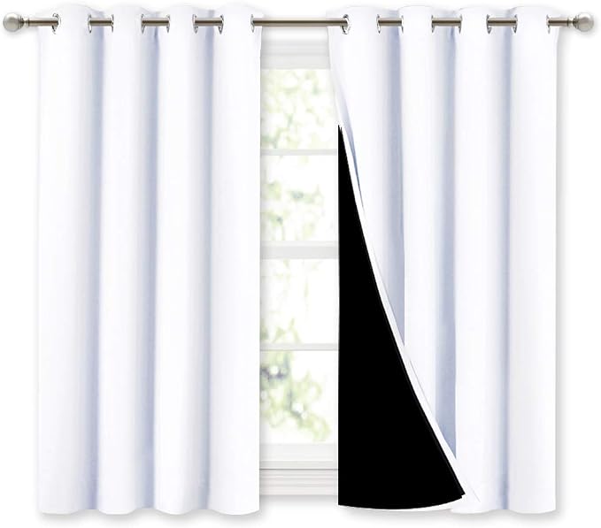 NICETOWN White Blackout Curtains for Window 52" Wide x 45" Long 2 Panels | 100% Room Darkening 2 Thick Layers Completely Blackout Window Treatment Thermal Insulated Lined Drapes for Small Window Decor