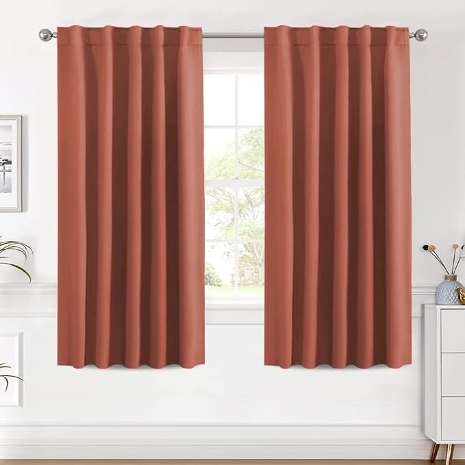 H.VERSAILTEX Blackout Curtains Thermal Insulated Window Treatment Panels Room Darkening Blackout Drapes for Living Room Back Tab/Rod Pocket Bedroom Draperies (2 Panels, Orange, 42 x 63 Inch)