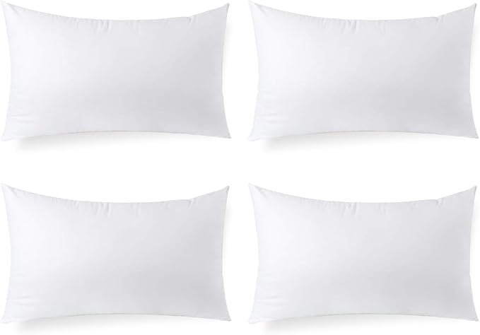 Calibrate Timing Hypoallergenic Lumbar Pillow Inserts 4 Pack, 12 × 20 Inches – Plush Polyester Throw Pillow Fillers for Sofas, Beds, and Office Use