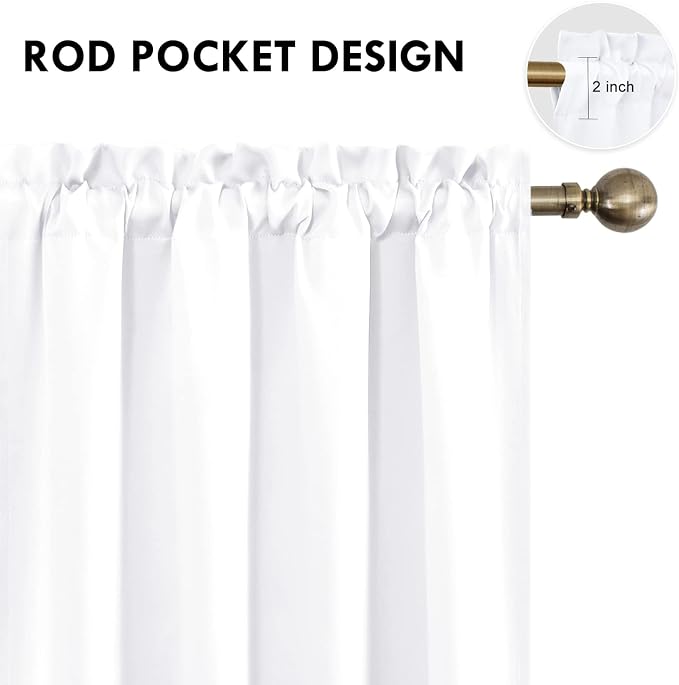 DWCN Wide Curtains 50% Light Blocking for Living Room 72 Inch Long 2 Panels | Room Darkening, Thermal Insulated, Light Blocking, Rod Pocket Drapes, Noise Reducing Window Treatments, Pure White