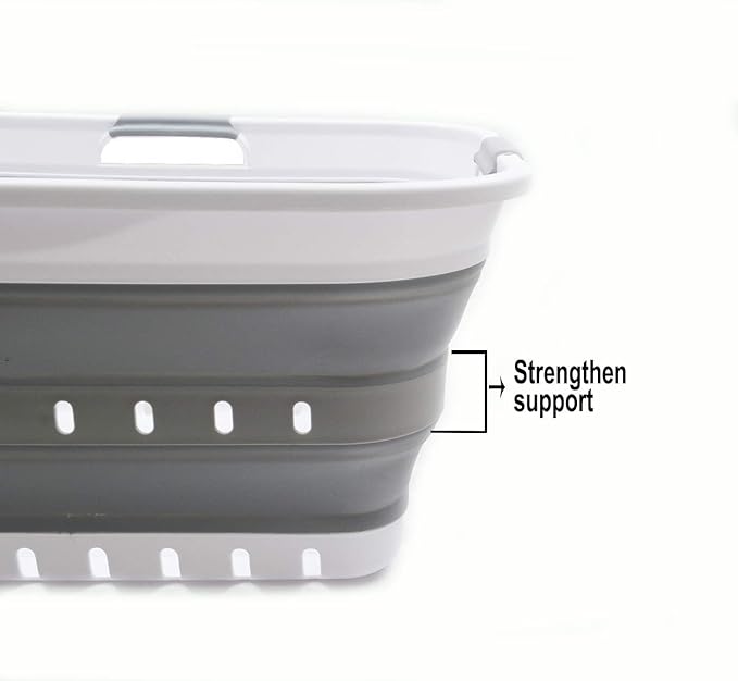 SAMMART 42L (11 gallon) Collapsible Plastic Laundry Basket - Foldable Pop Up Storage Container/Organizer - Space Saving Hamper/Basket (1, White/Grey)