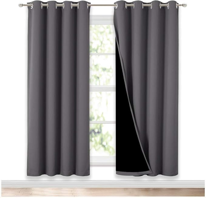 NICETOWN Grey Blackout Curtains for Dining Room 52" w x 72" L 2 Panels | Full Shade Energy Smart Noise Blocking Drapes for Guest Room Bedroom Kitchen, Thermal Insulated Lined Window Dressing Decor