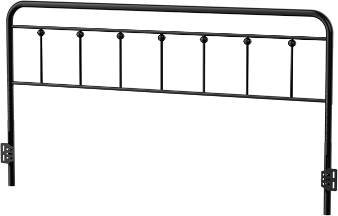 Victorian Metal King Size Headboard Only, Black | 34"-44.6" Adjustable Height, Steel King Head Board with Bed Frame Brackets Adapter, Easy Assembly, Farmhouse Vintage Style
