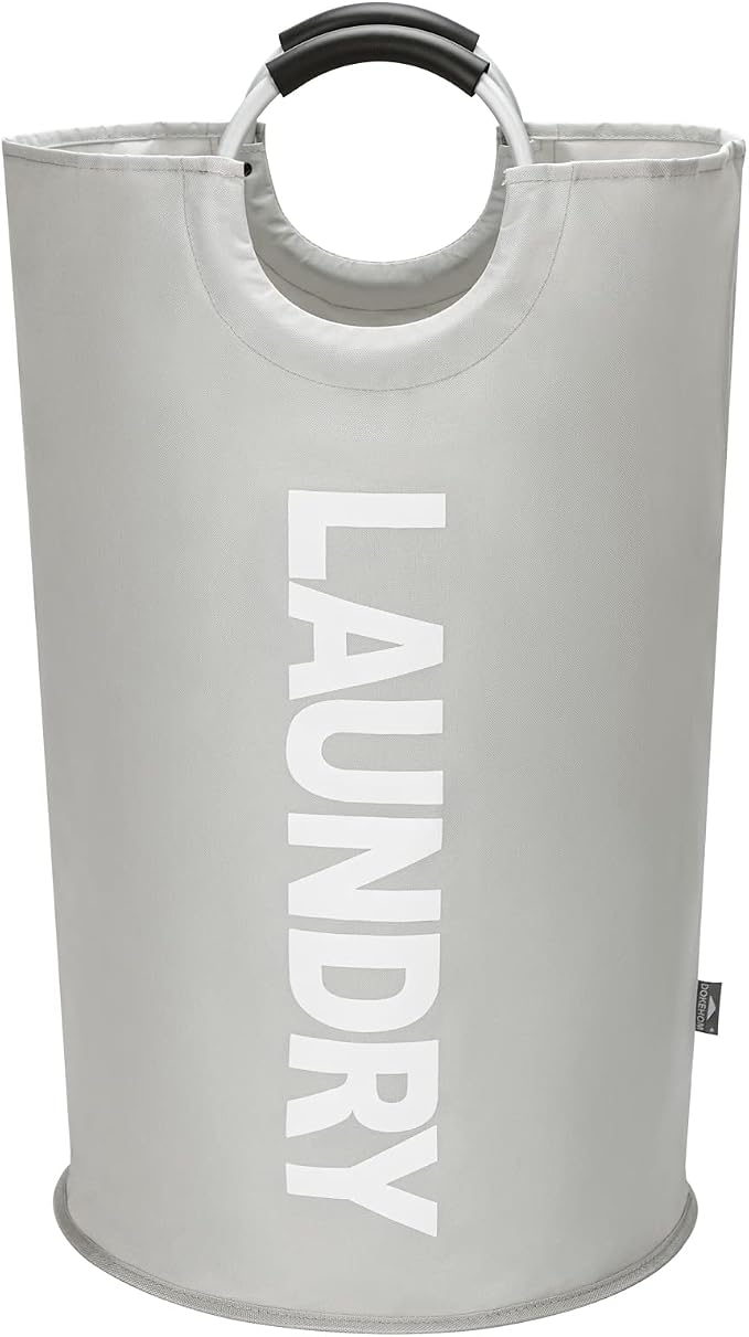 DOKEHOM 125L X-Large Collapsible Washing Laundry Basket Bag (7 Colors) for Bedroom, Fabric (Grey, XL) | Freestanding tall washing bin & foldable laundry bag. Extra large clothes storage basket with durable sturdy handles