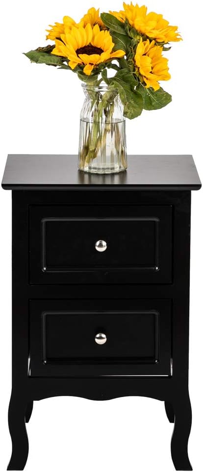 Bonnlo Black Nightstand with 2 Drawers, Night Stands for Bedrooms, Small Bed Side Table/White Night Stand with Drawers for Small Spaces, College Dorm, Kids’ Room, Living Room, French, 16W x 12D x 24H