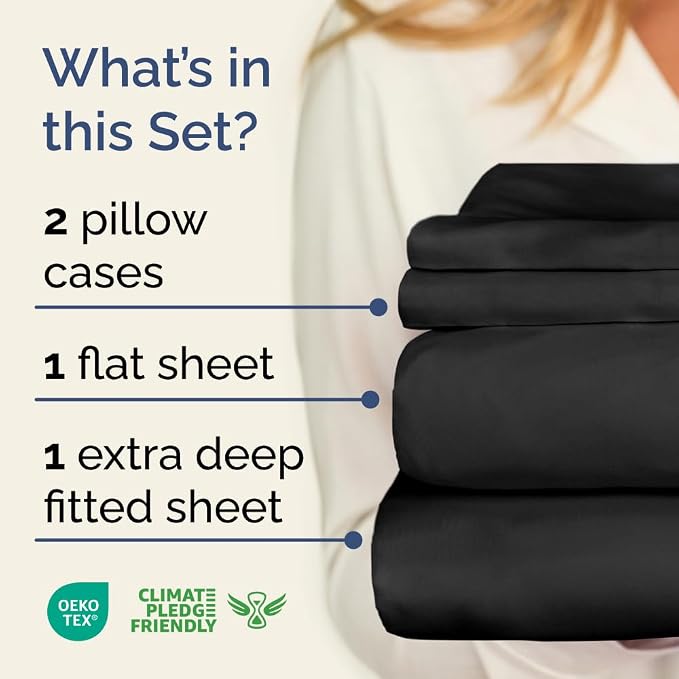 Extra Deep Full Sheet Set - 4 Piece Breathable & Cooling Bed Sheets - Black | Easily Fits 18 to 24 inch Mattress - Ultra Soft, Wrinkle & Fade Free with Extra Deep Pockets - Comfy Hotel Luxury Bedding