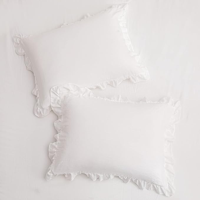 Merryword White Pillowcases, Cute Pillowcases, Offwhite Standard Pillowshams Set of 2, Solid Ruffled Fringe Pillowcases, White Shabby Chic Pillowcases 2 Pack (Queen (20''x30''),White)