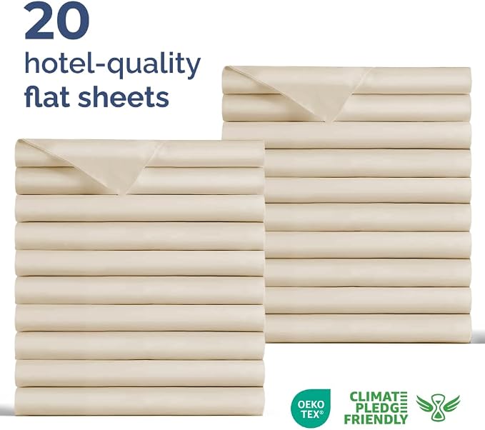 Bulk Case Pack of 20 Flat Sheets - Twin XL Size Top Flat Sheets - Cream | Wholesale Bulk Flat Sheets for Hotels, Spas & Airbnbs, Soft, Cooling & Breathable, Wrinkle Free, Fade & Shrink Resistant