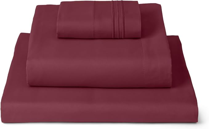 Mellanni Iconic 3-Piece, Ultra Soft Sheet Set (Twin, Burgundy) | 10M+ Sleepers. Lab-tested: Sleeps Cool, Stays Bright, Strong, Smooth. Good Housekeeping Best Bedding, 7 yrs running.