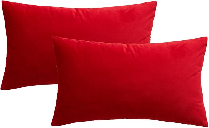 MIULEE 12x20 Inch Lumbar Velvet Throw Pillow Covers Bright Red | Pack of 2 Soft Solid Decorative Pillow Covers, Modern Luxury Home Decor, for Chair Couch Sofa Bedroom Livingroom