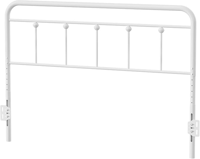 Victorian Metal Queen Size Headboard, Adjustable Height, White | Sturdy Steel Queen Head Board Only for Bedroom, Bed Frame Brackets Adapter, Farmhouse Vintage Style, Easy Assembly