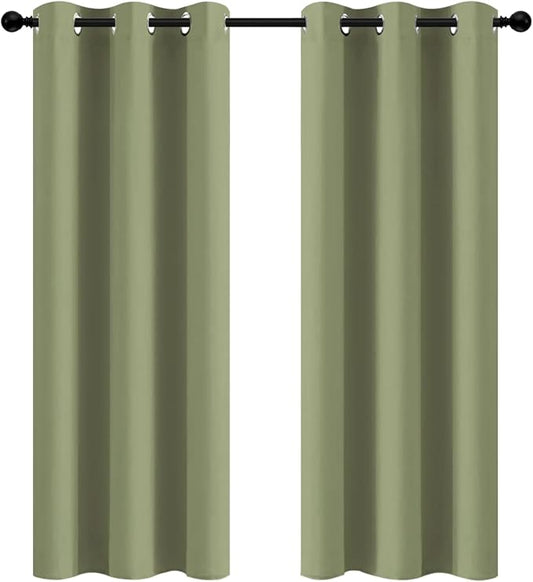 Yakamok Room Darkening Curtains 42x72 inch Length Sage Green-Living Room | 2 panels,grommet blackout window treatment,thermal insulated,light blocking drapes,privacy protection,bedroom dining room